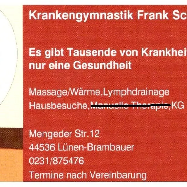 Visitenkarte Krankengymnastik Frank Schulte